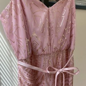 Embroidered sequins bridesmaid dress in pink and gold